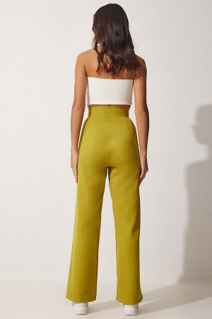 Женские свободные брюки масляно-зеленого цвета с липучками на талии YL00001