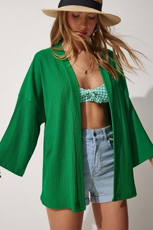 Женская зеленая сезонная куртка с многослойным воротником и текстурированной отделкой DD01064