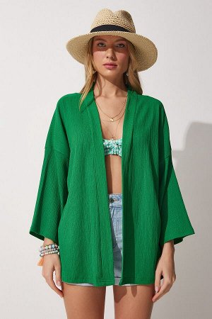 Женская зеленая сезонная куртка с многослойным воротником и текстурированной отделкой DD01064