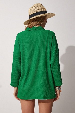 happinessistanbul Женская зеленая сезонная куртка с многослойным воротником и текстурированной отделкой DD01064