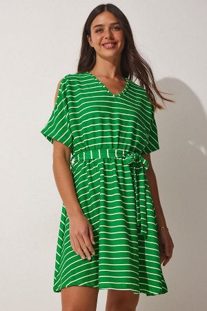 Женское зеленое летнее повседневное трикотажное платье с вырезами FF00132