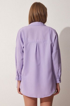 Женская светло-сиреневая длинная базовая рубашка оверсайз DD00842