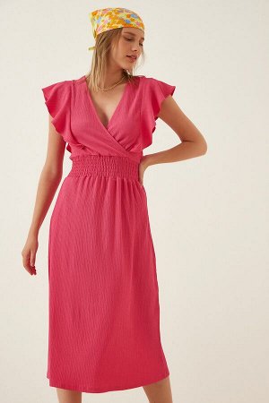 Женское розовое трикотажное платье с воланами CI00025