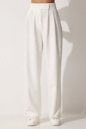 Женские белые свободные брюки на липучке YL00001