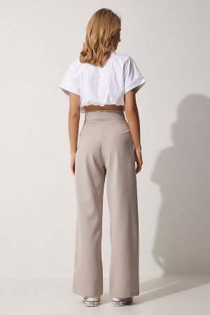 Женские свободные брюки бежевого цвета с застежкой на липучке YL00001