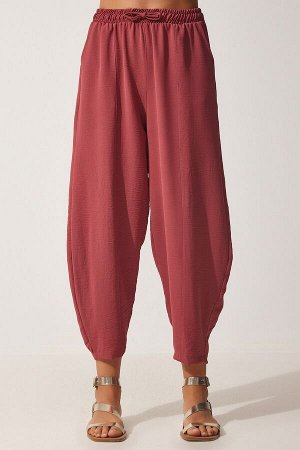Женские льняные брюки-шалвар пыльной розы CI00036