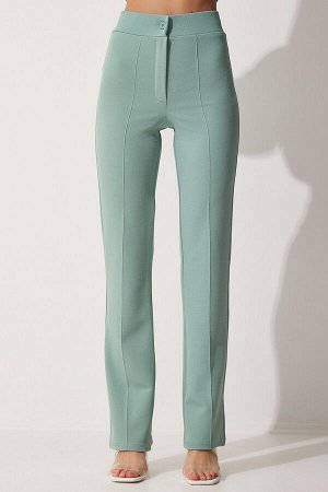 Женские зеленые удобные трикотажные брюки из лайкры с высокой талией RV00090