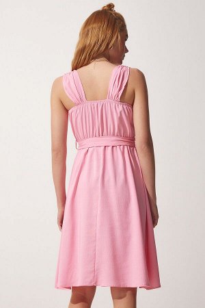 Женское розовое летнее платье с поясом и поясом ZH00028