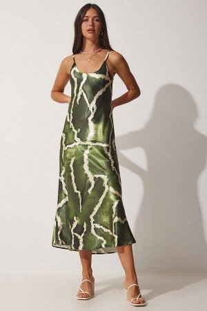 Женское зеленое атласное платье с градиентом на бретелях PB00014
