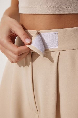Женские свободные брюки кремового цвета с застежкой-липучкой YL00001
