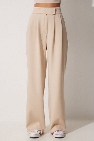 Женские свободные брюки кремового цвета с застежкой-липучкой YL00001