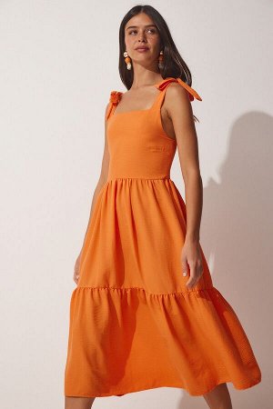 Женское оранжевое летнее платье из поплина на бретелях ZH00030
