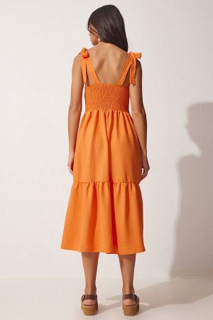 Женское оранжевое летнее платье из поплина на бретелях ZH00030