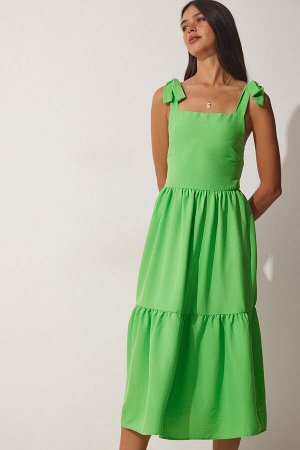Женское светло-зеленое летнее платье из поплина на бретелях ZH00030