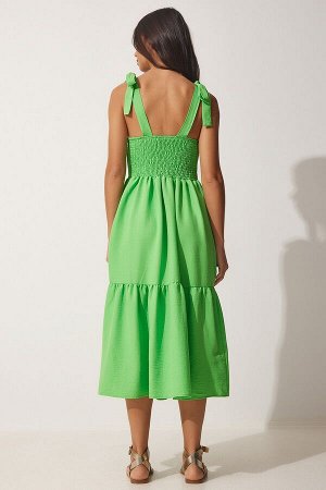 Женское светло-зеленое летнее платье из поплина на бретелях ZH00030