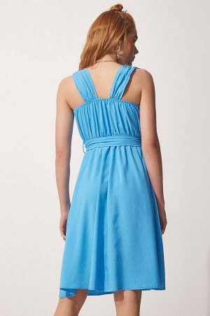 Женское летнее платье Airobin синего цвета с поясом ZH00028
