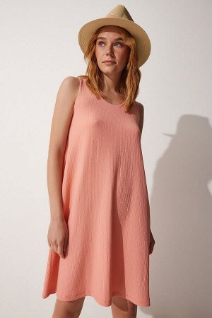 Женское светло-розовое летнее вязаное платье с v-образным вырезом FU00003