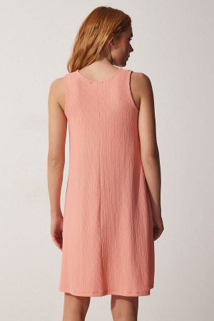 Женское светло-розовое летнее вязаное платье с v-образным вырезом FU00003