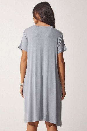 Женское летнее платье трапециевидного цвета каменно-серого цвета из чесаного хлопка UB00088