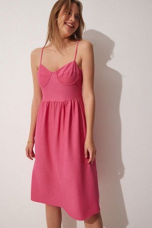 Женское темно-розовое летнее трикотажное платье на бретелях TO00064