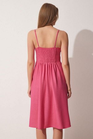 Женское темно-розовое летнее трикотажное платье на бретелях TO00064
