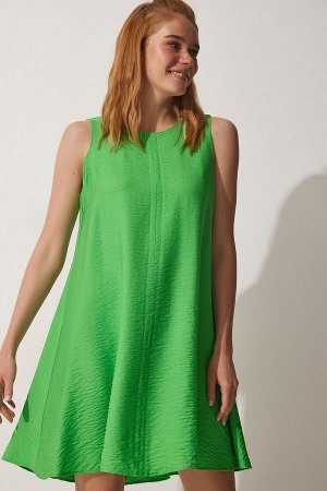 Женское ярко-зеленое летнее тканое платье А-силуэта BF00067