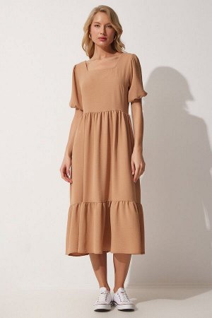 Женское летнее платье Airobin бисквитного цвета с квадратным воротником ZH00023