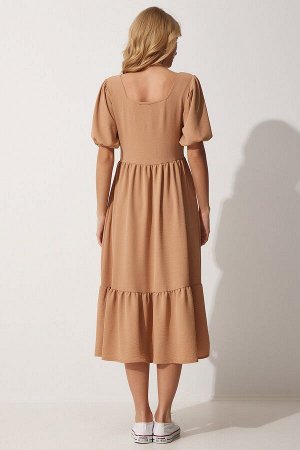 Женское летнее платье Airobin бисквитного цвета с квадратным воротником ZH00023