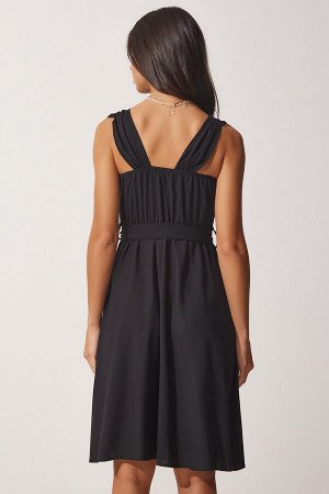 Женское летнее платье Airobin черного цвета с поясом ZH00028