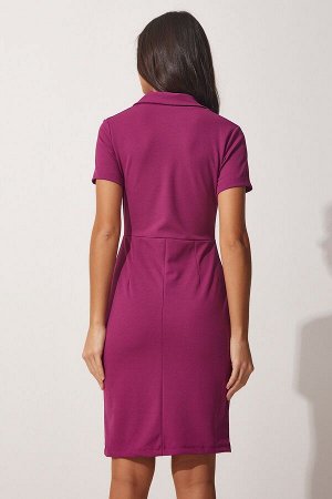 Женское плиссированное платье миди сливового цвета с воротником-поло DK00155