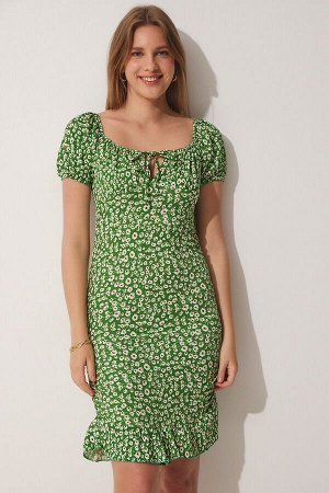 Женское зеленое трикотажное платье со сборками и воротником-кармен FF00130