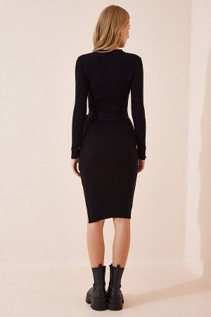 Женское черное трикотажное платье из лайкры с круглым вырезом MT00104