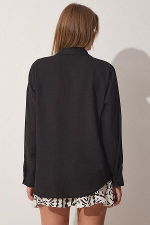 Женская черная льняная рубашка oversize Airobin DD01222