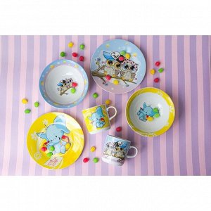 Набор детской посуды из керамики Доляна «Совы тинейджеры», 3 предмета: кружка 230 мл, миска 400 мл, тарелка d=18 см