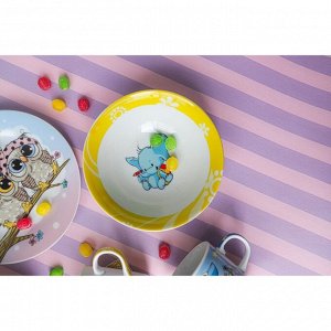 Набор детской посуды из керамики Доляна «Слонёнок», 3 предмета: кружка 230 мл, миска 400 мл, тарелка d=18 см