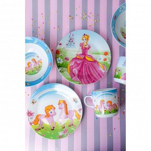 Набор детской посуды из керамики Доляна «Пони», 3 предмета: кружка 230 мл, миска 400 мл, тарелка d=18 см
