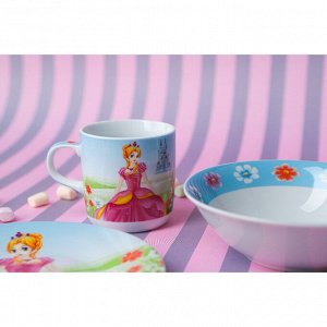 Набор детской посуды из керамики Доляна «Волшебница», 3 предмета: кружка 230 мл, миска 400 мл, тарелка d=18 см, цвет белый