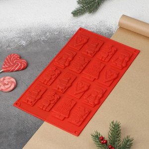 Форма для украшений Доляна «Рождество», силикон, 30x17 см, 16 ячеек, цвет красный