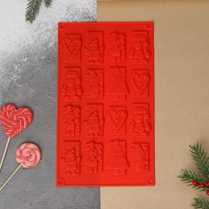 Форма силиконовая для украшений Доляна «Рождество», 30x17 см, 16 ячеек, цвет красный