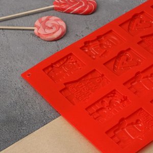 Форма силиконовая для украшений Доляна «Рождество», 30x17 см, 16 ячеек, цвет красный