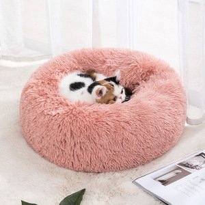 Лежанка "Бублик" для кошек, собак мелких пород. 50 см. Пудра
