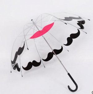 Прозрачный зонт-трость в стиле Ретро "Усы и улыбка"