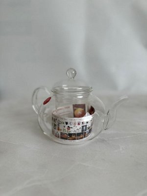 Стеклянный чайник-заварник 800 мл (изогнутый носик и стеклянная фильтр-чаша)