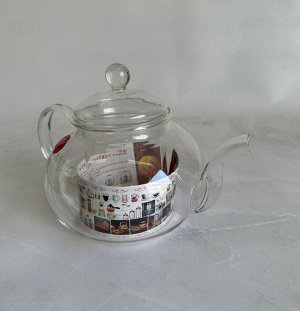 Стеклянный чайник-заварник 800 мл (изогнутый носик и стеклянная фильтр-чаша)