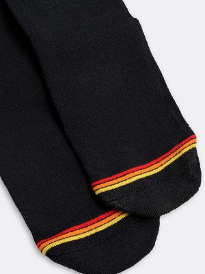 Высокие женские носки термо черного цвета с желтой и красной полоской (1 упаковка по 5 пар)