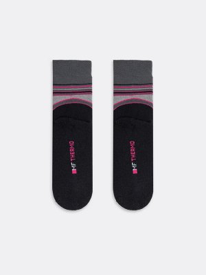 Высокие женские носки термо темно-серого цвета с розовыми вставками (1 упаковка по 5 пар)