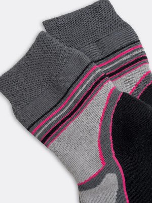 Высокие женские носки термо темно-серого цвета с розовыми вставками (1 упаковка по 5 пар)