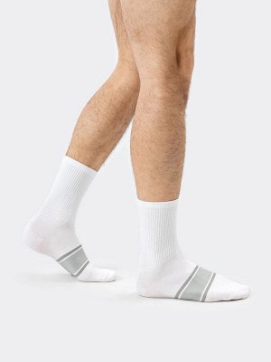 Носки мужские белые с рисунком в виде полосок на следу (1 упаковка по 5 пар)