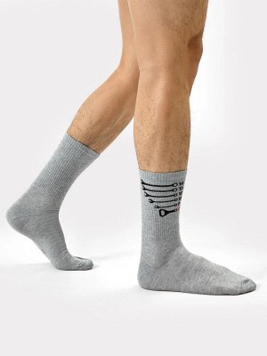 Высокие носки мужские серые с рисунком в виде гаечных ключей (1 упаковка по 5 пар)