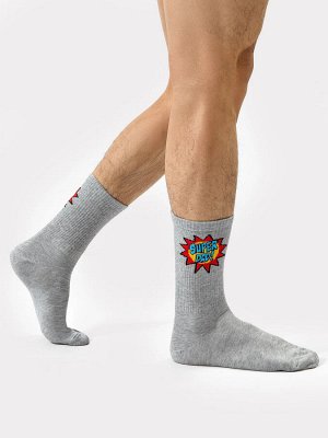 Высокие носки мужские серые с рисунком в виде надписи (1 упаковка по 5 пар)
